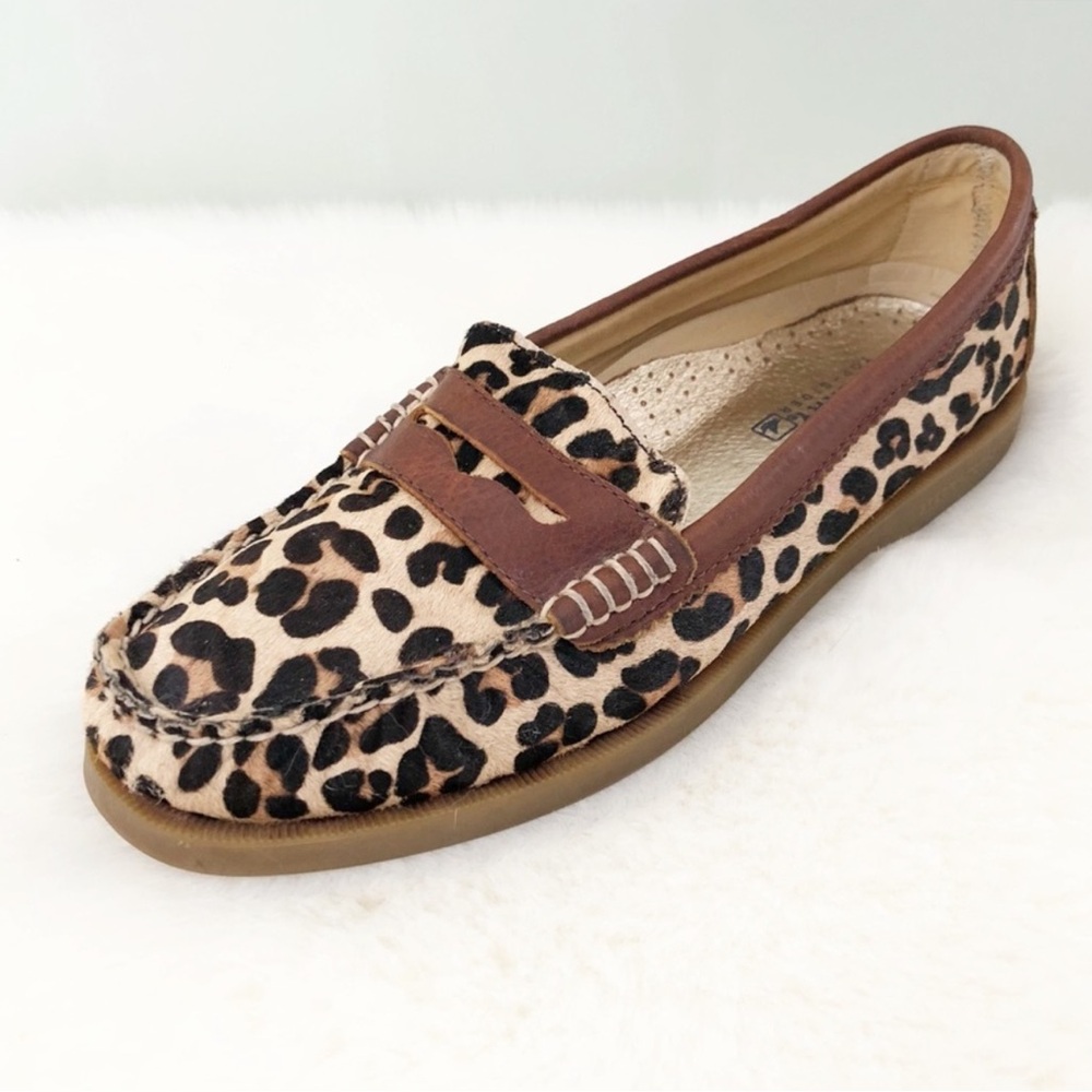 Sperry Topsider Leopard Calf Hair penny Loafers Size 7.5